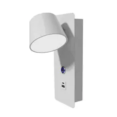 PUREPOWER - Lámpara de Pared LED Regulable Con Brazo Basculante Control Táctil Y Puerto USB Integrado-Blanco