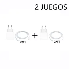 APPLE - Cargador 20w Carga Rápida + Cable Usb-C A Lightning 2 Mt *2PCS
