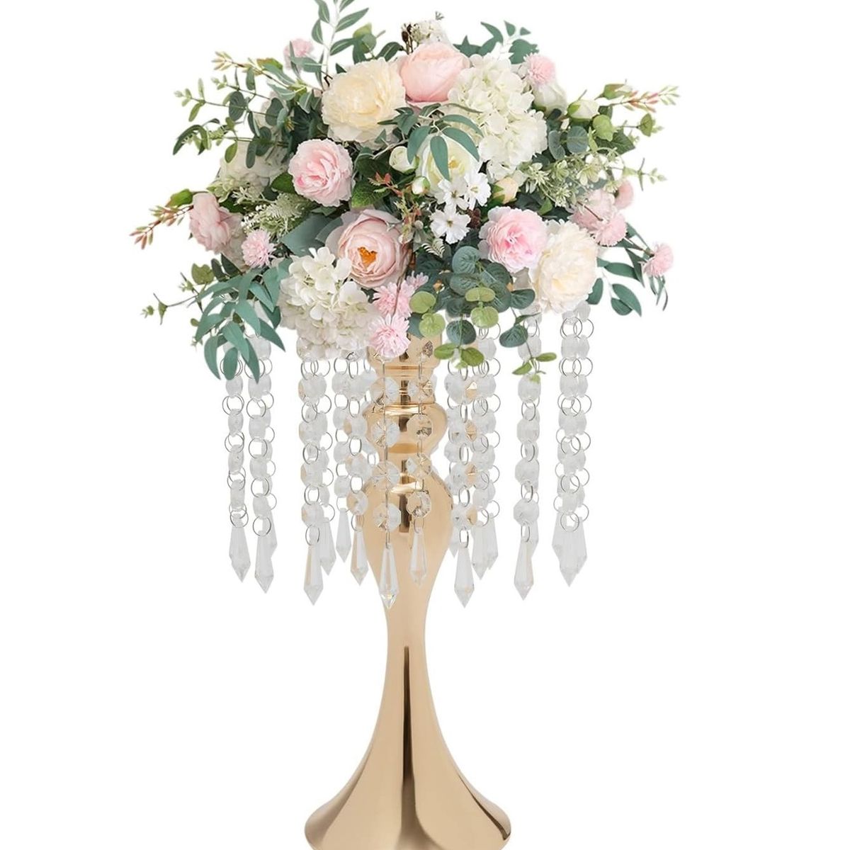 TATEE - Soporte de flores de metal Decoraciones de boda 35 cm Con 24 cortinas de cuentas