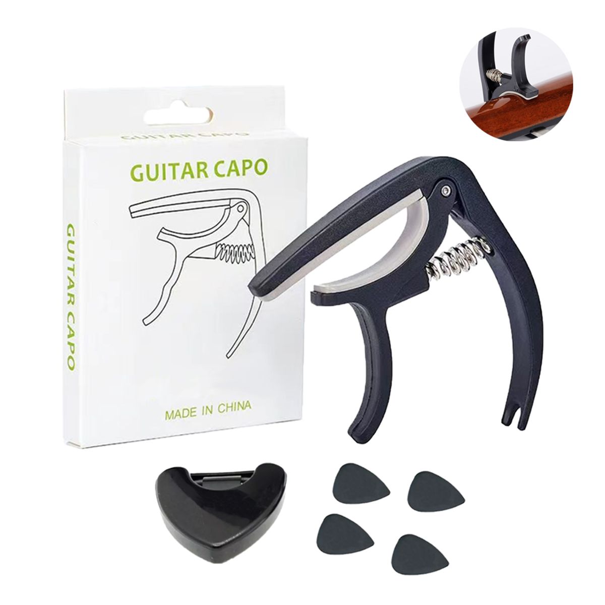 KINDA NICE - Clip De Cejilla De Guitarra 2 En 1 + 4u Púas De Guitarra