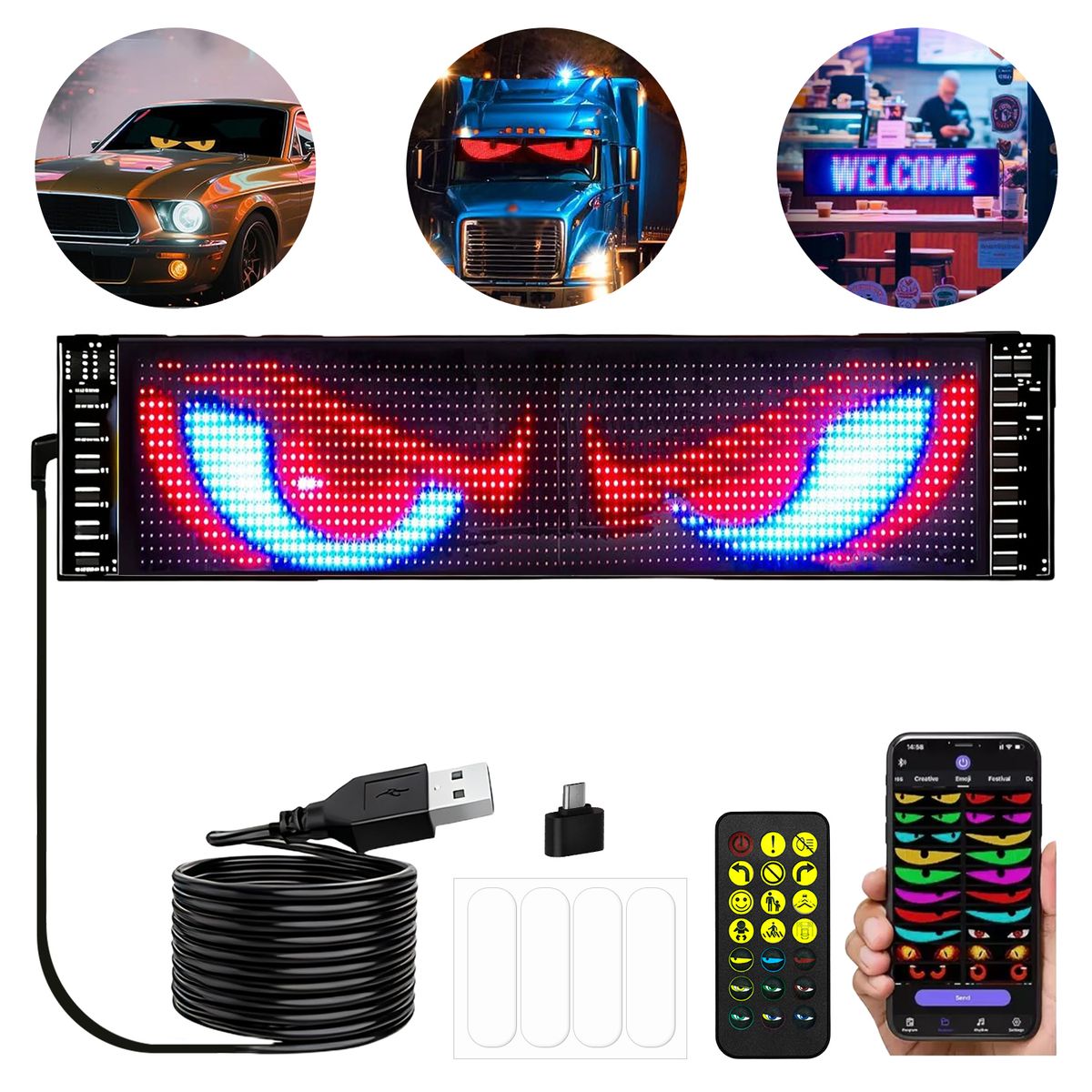 VIDITA - Pantalla LED Flexible Programable para Auto Devil Eye 60x12cm Type C