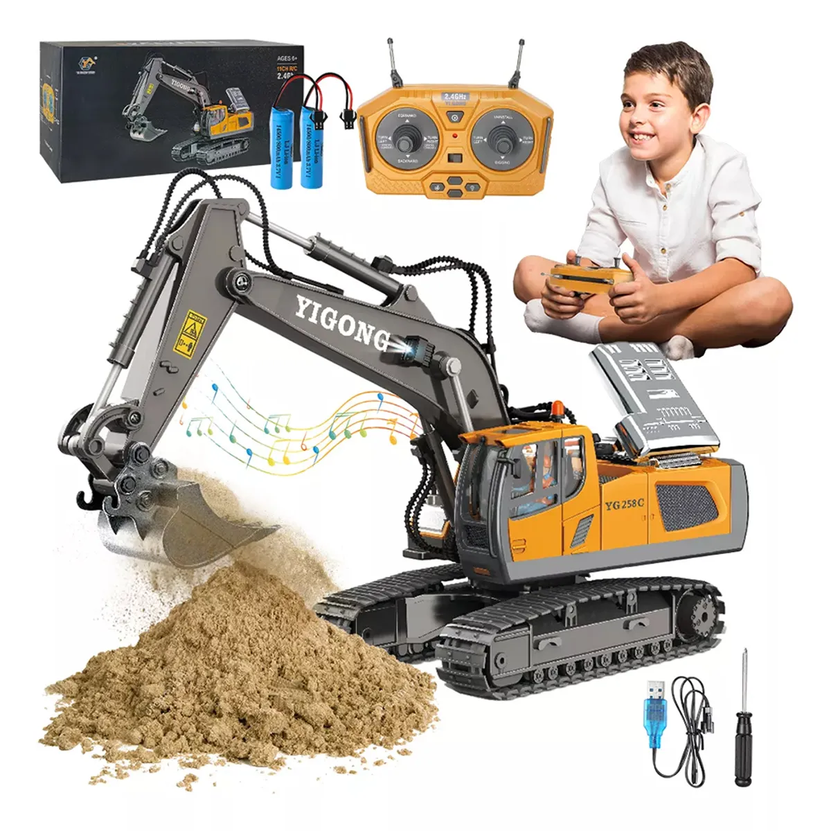 KINDA NICE - 1:20 Excavadora Control Remoto Rc Juguete 11 Canal Aleación