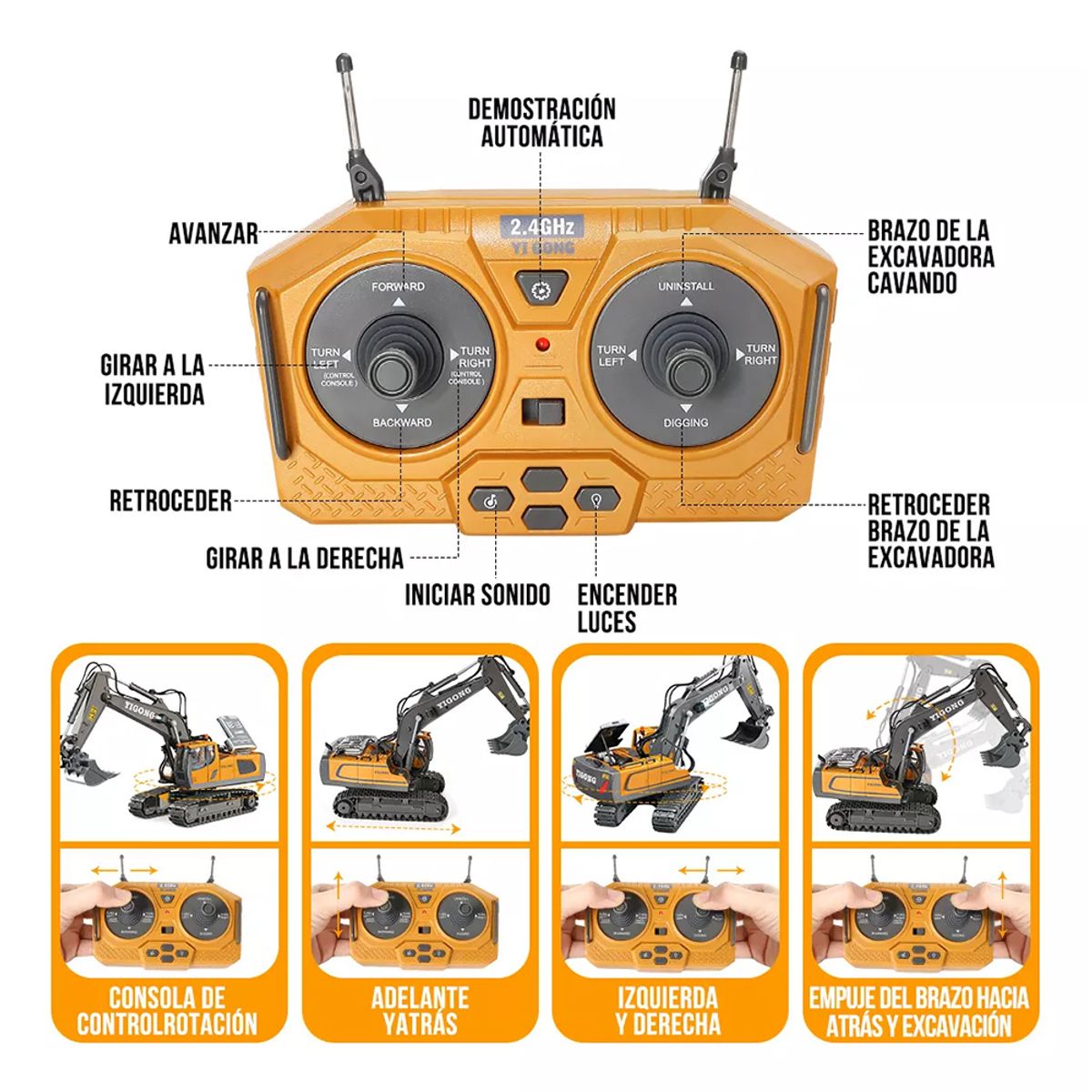 KINDA NICE - 1:20 Excavadora Control Remoto Rc Juguete 11 Canal Aleación