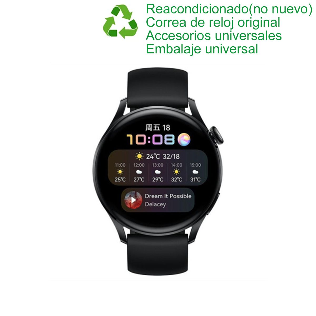 HUAWEI - Huawei Watch 3 Active Edition 2021 46mm LTE-Negro-Reacondicionado SemiNuevo