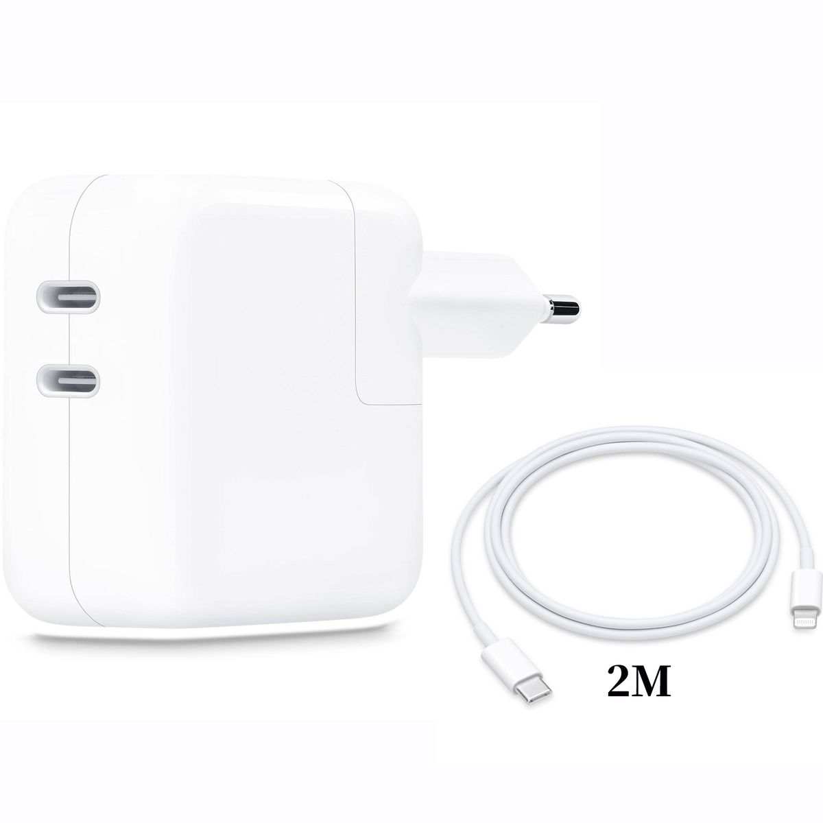 APPLE - Apple Dual Usb-C Power Adaptador Cargador iPhone 35W Con Cable C Lightning 2mt