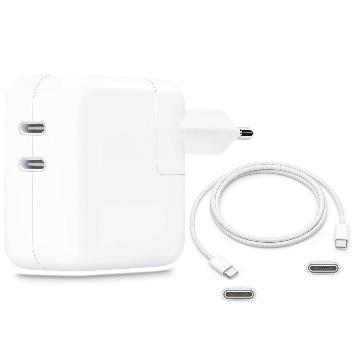 APPLE - Apple Dual Usb-C Power Adaptador Cargador iPhone 35W + Cable C - C 1mt iPhone 15 16 17pro max ipad