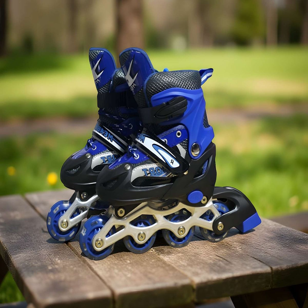 GENERICO - PATIN LINEAL CON LUCES Y KIT TALLA S 31-34 AZUL OSCURO