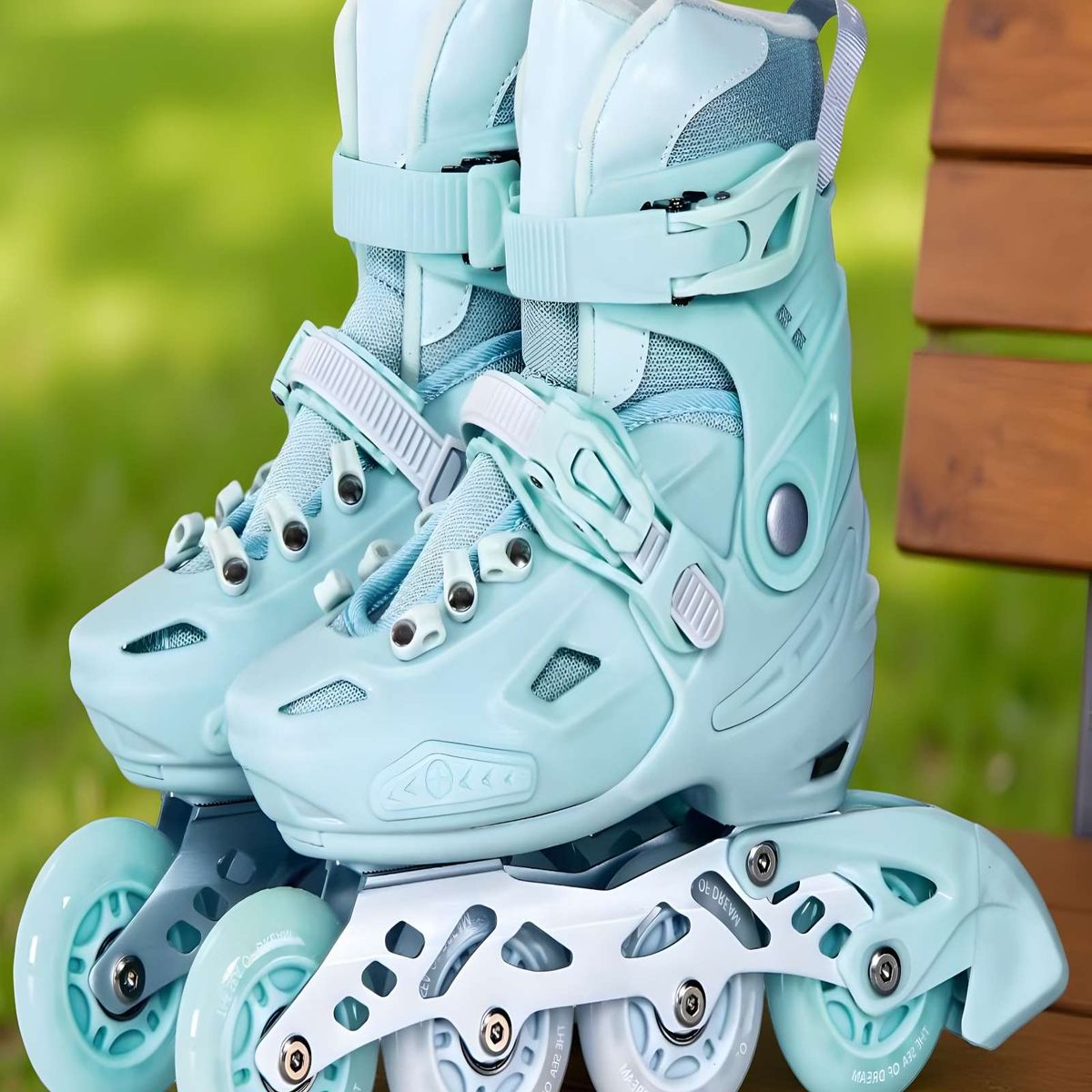 GENERICO - PATIN LINEAL CON LUCES Y KIT TALLA M 32-35 CELESTE
