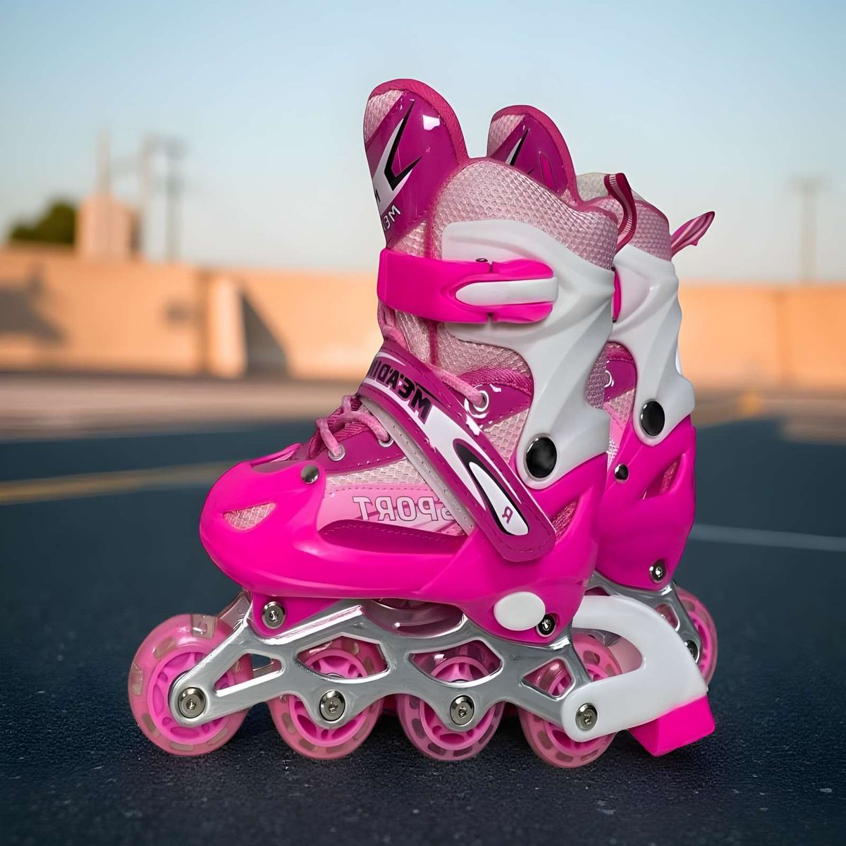 GENERICO - PATIN LINEAL CON LUCES Y KIT TALLA M 35-38 ROSADO