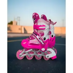 GENERICO - PATIN LINEAL CON LUCES Y KIT TALLA M 35-38 ROSADO