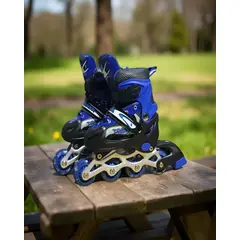 GENERICO - PATIN LINEAL CON LUCES Y KIT TALLA M 35-38 AZUL OSCURO