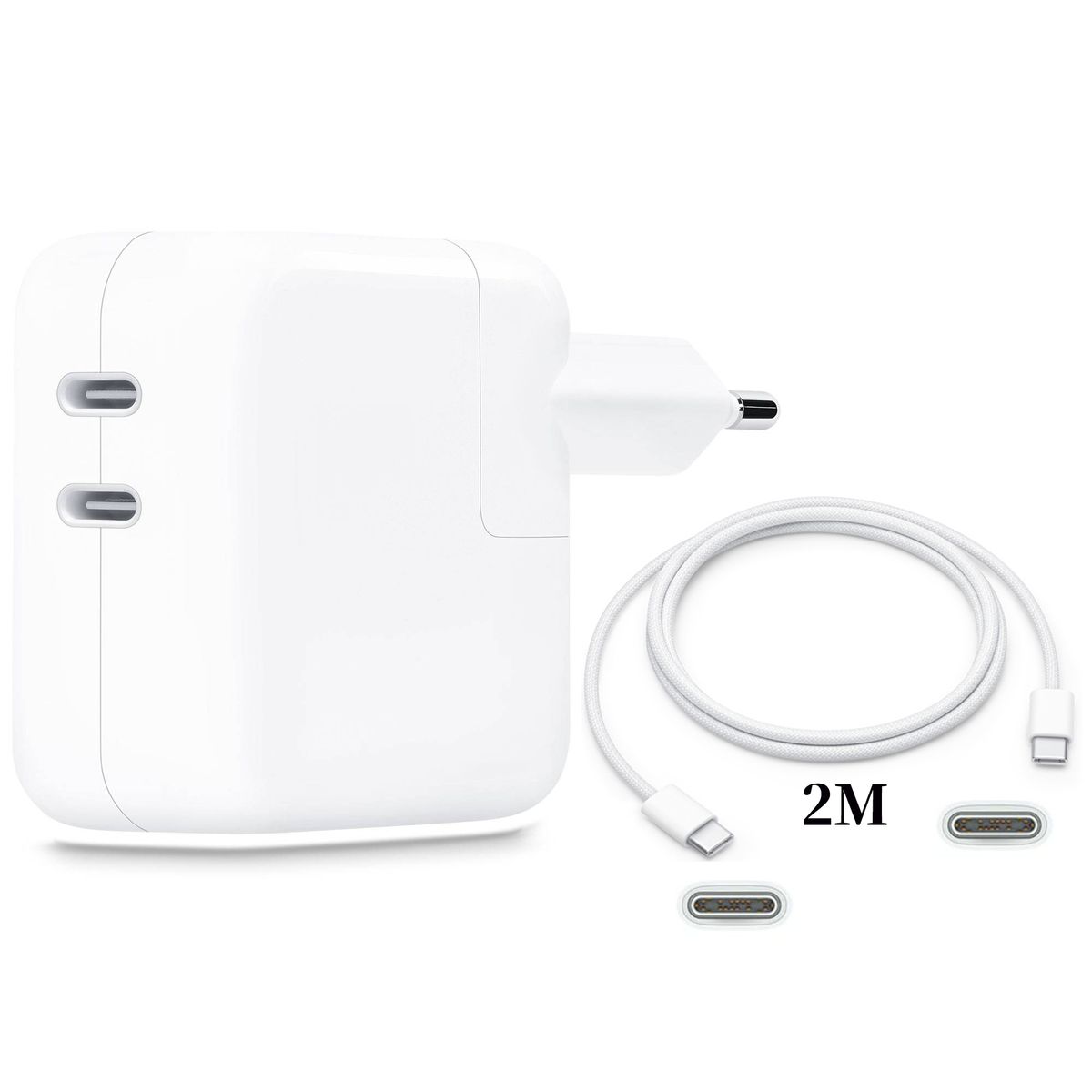 APPLE - Apple Dual Usb-C Power Adaptador Cargador iPhone 35W + Cable C - C 2mt iPhone 15 16 17pro max ipad