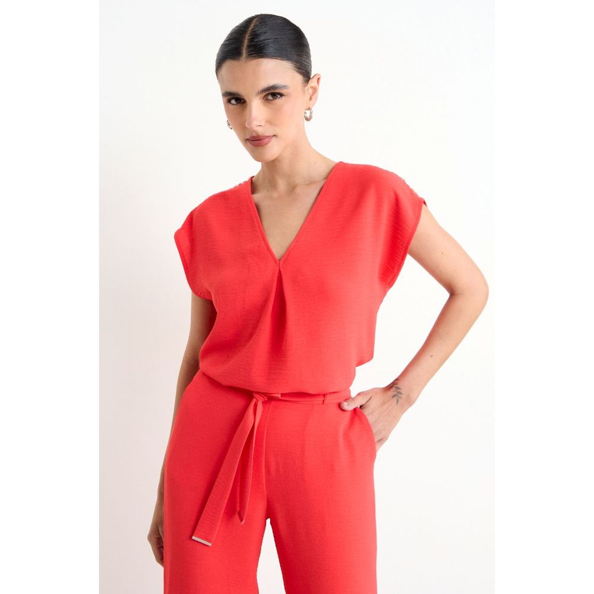 ASH - Blusa Lisa Escote En V Mujer Rojo Ash