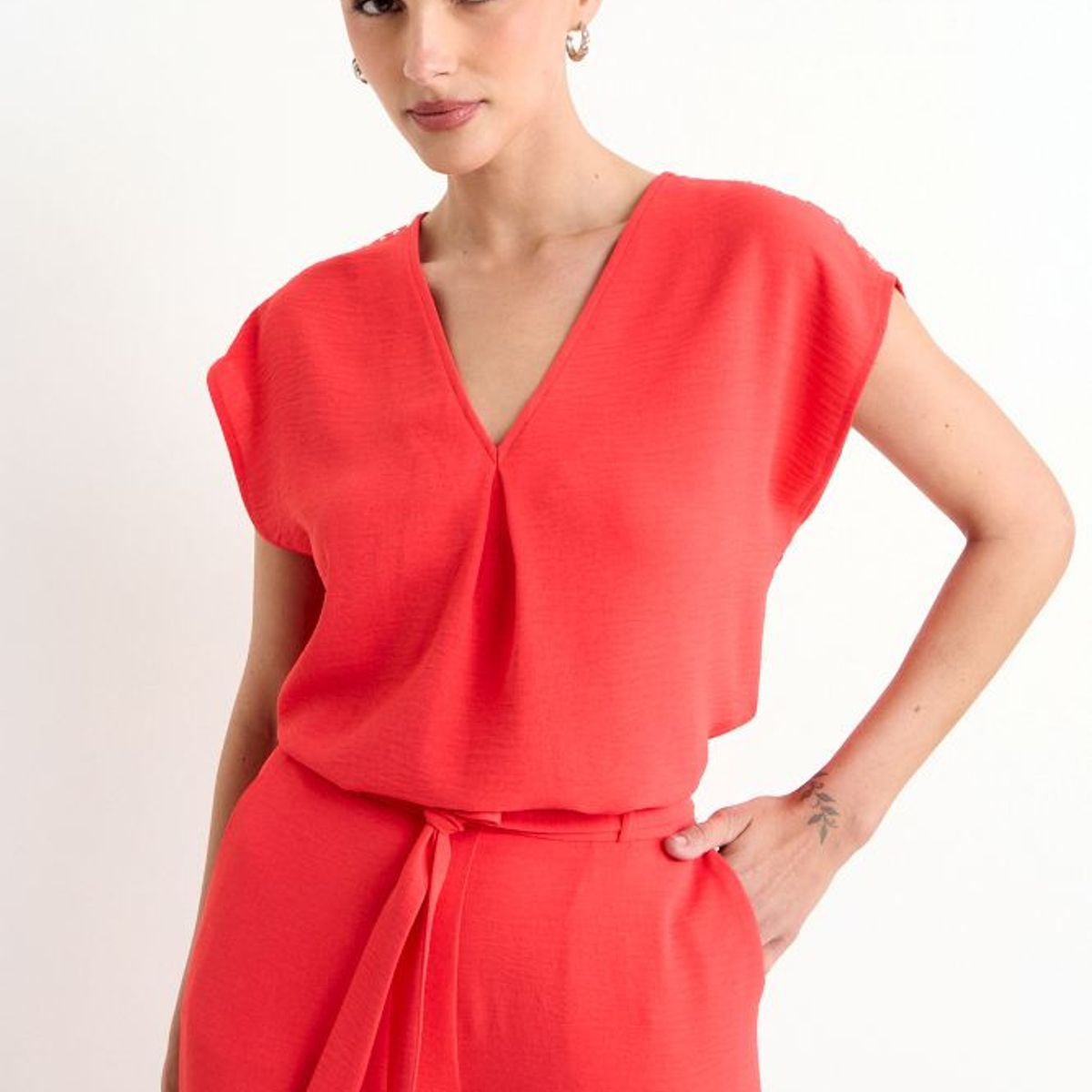 ASH - Blusa Lisa Escote En V Mujer Rojo Ash