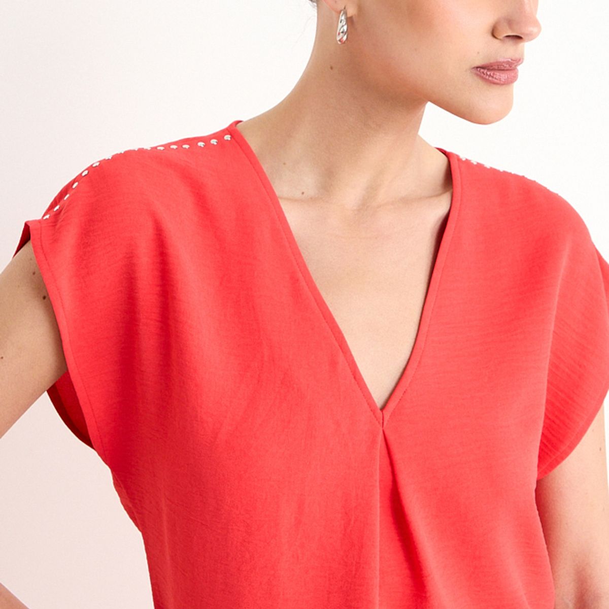 ASH - Blusa Lisa Escote En V Mujer Rojo Ash