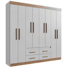 EXIT - Clóset 8 Puertas 4 Cajones 200x206x45 cm Gris/Café Ropero Amplio