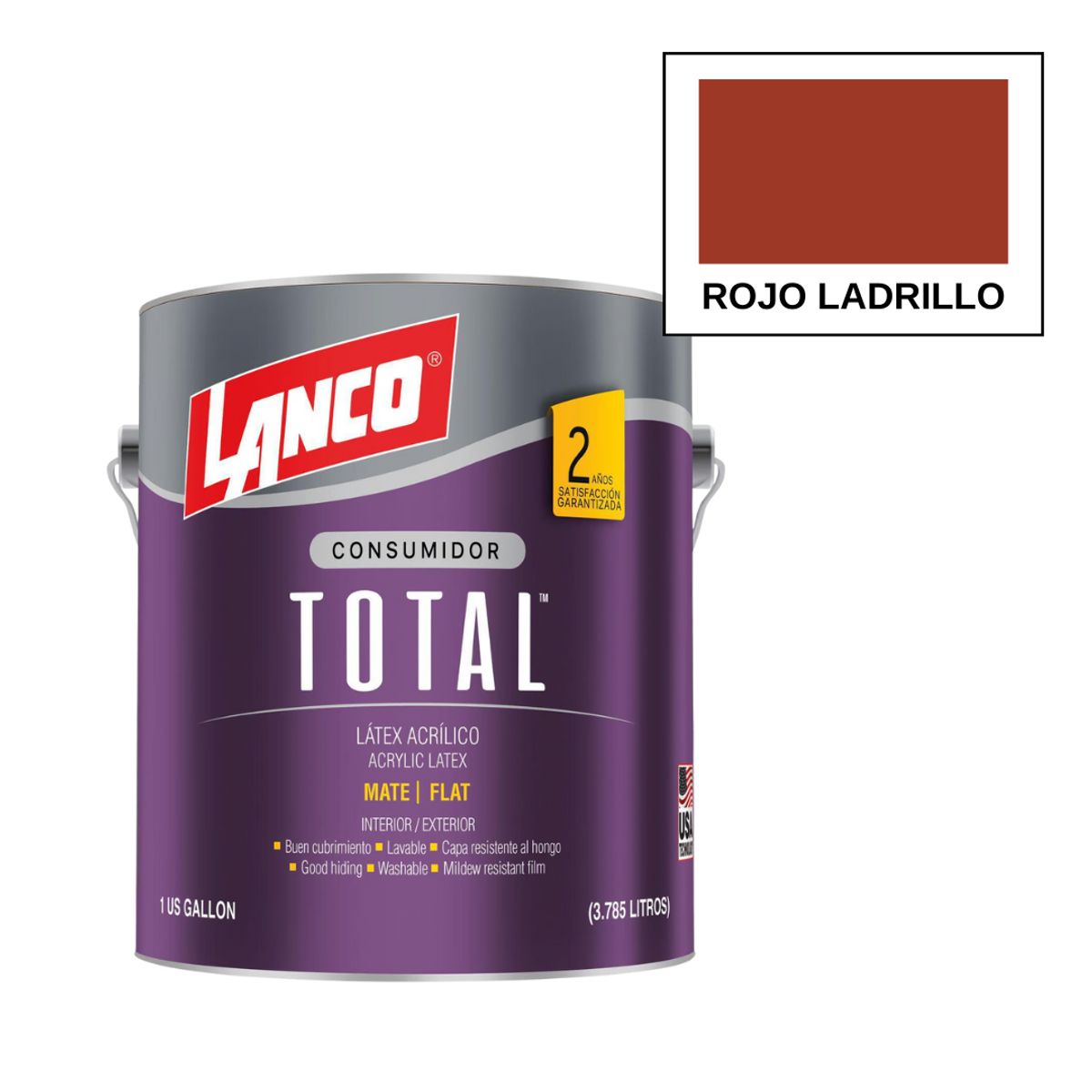 LANCO - Pintura Látex Total Acrílico Mate Rojo Ladrillo Lanco 1gl