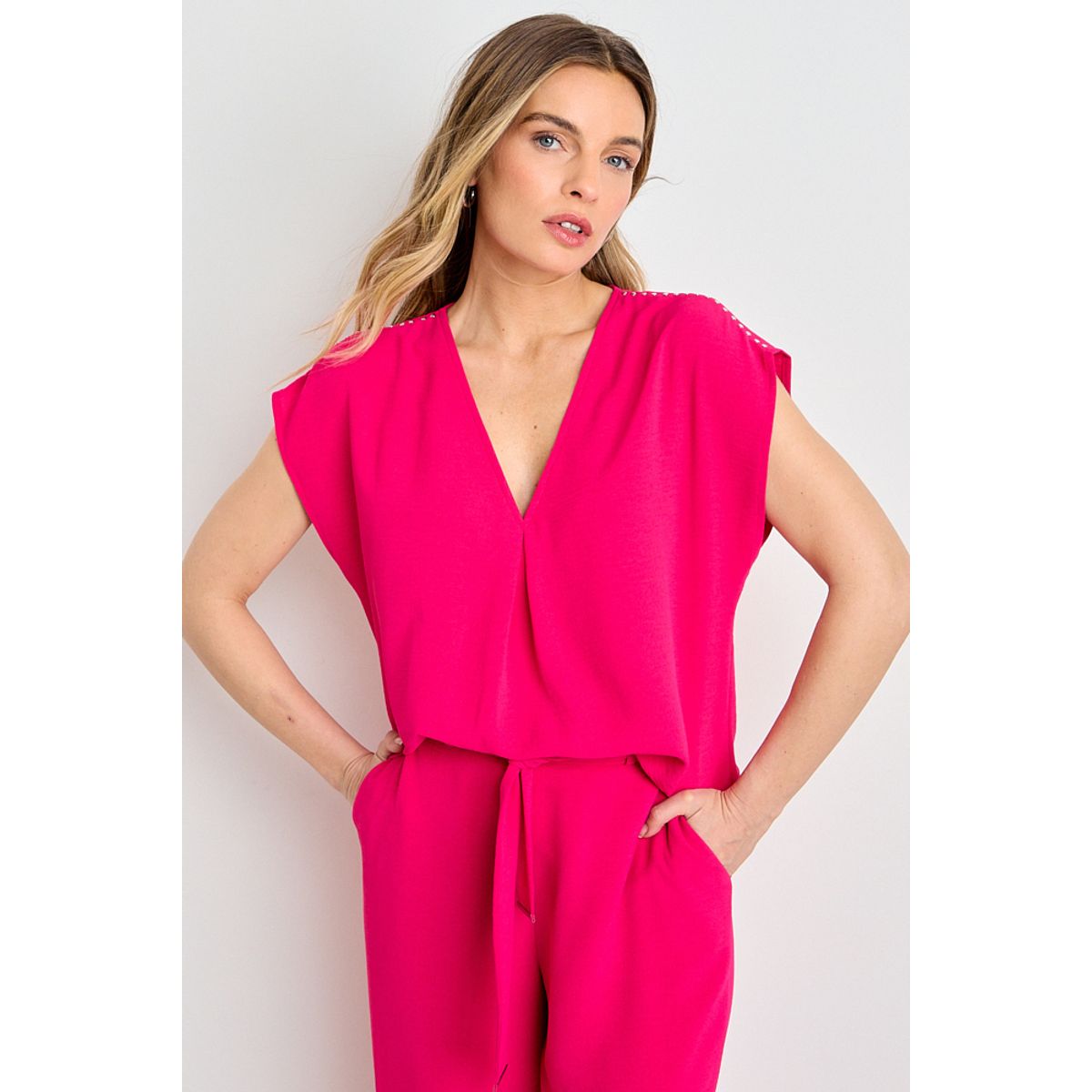 ASH - Blusa Lisa Escote En V Mujer Fucsia Ash