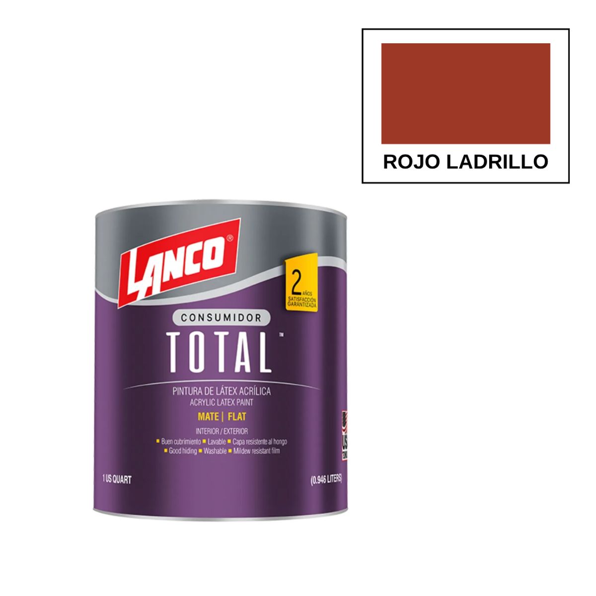 LANCO - Pintura Látex Total Acrílico Mate Rojo Ladrillo Lanco ¼ gl