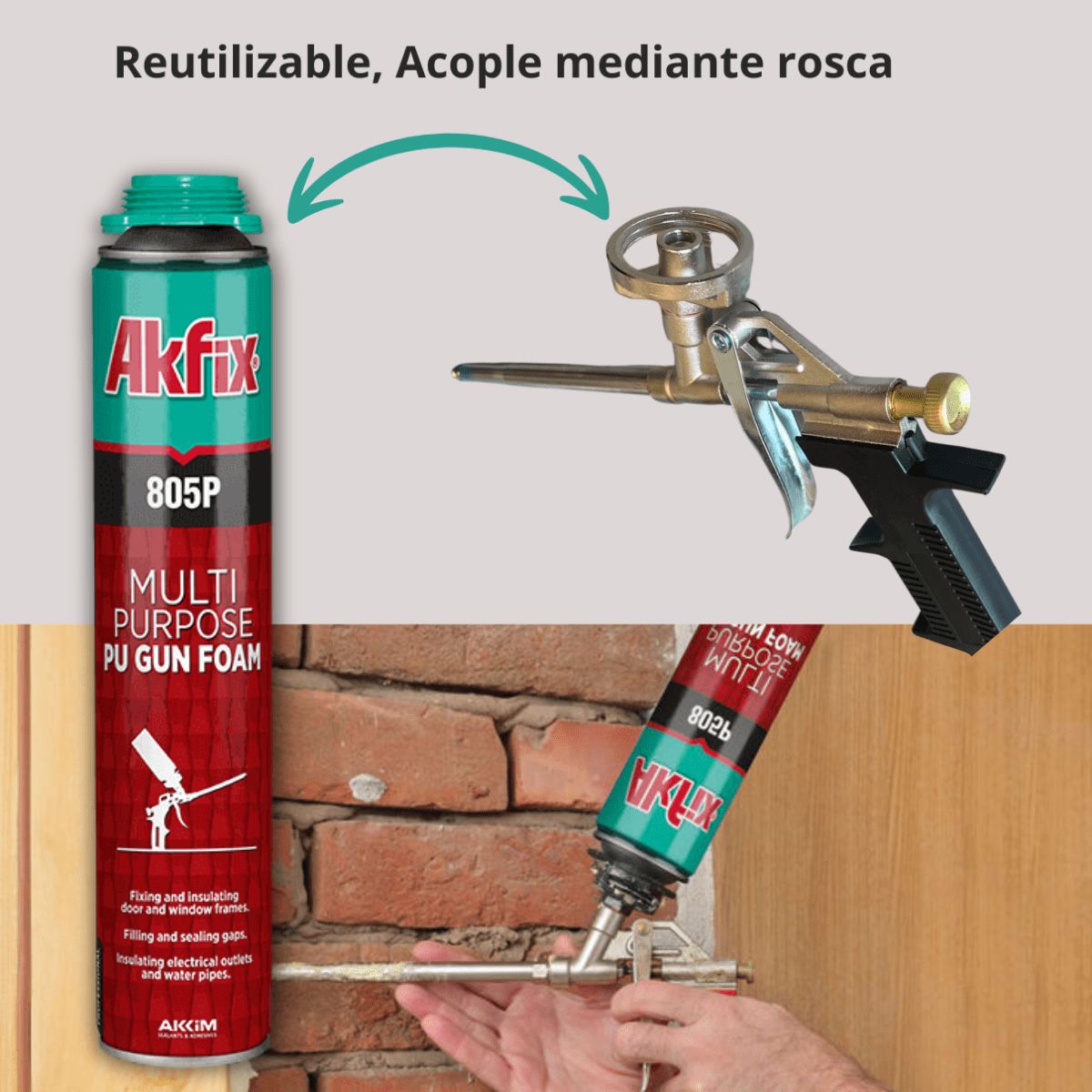 AKFIX - Espuma Poliuretano 805P Baja Expansión Multiusos 750ml