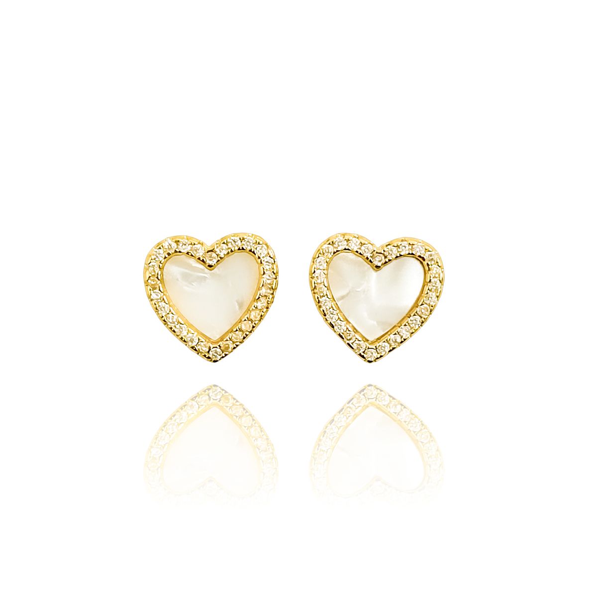 COGGIOLA - Aros Corazón Nácar Borde Circón Enchapado Oro 18K
