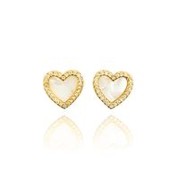 Aros Corazón Nácar Borde Circón Enchapado Oro 18K