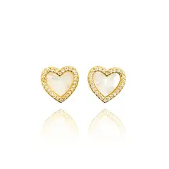 ANDREA COGGIOLA JOYAS - Aros Corazón Nácar Borde Circón Enchapado Oro 18K