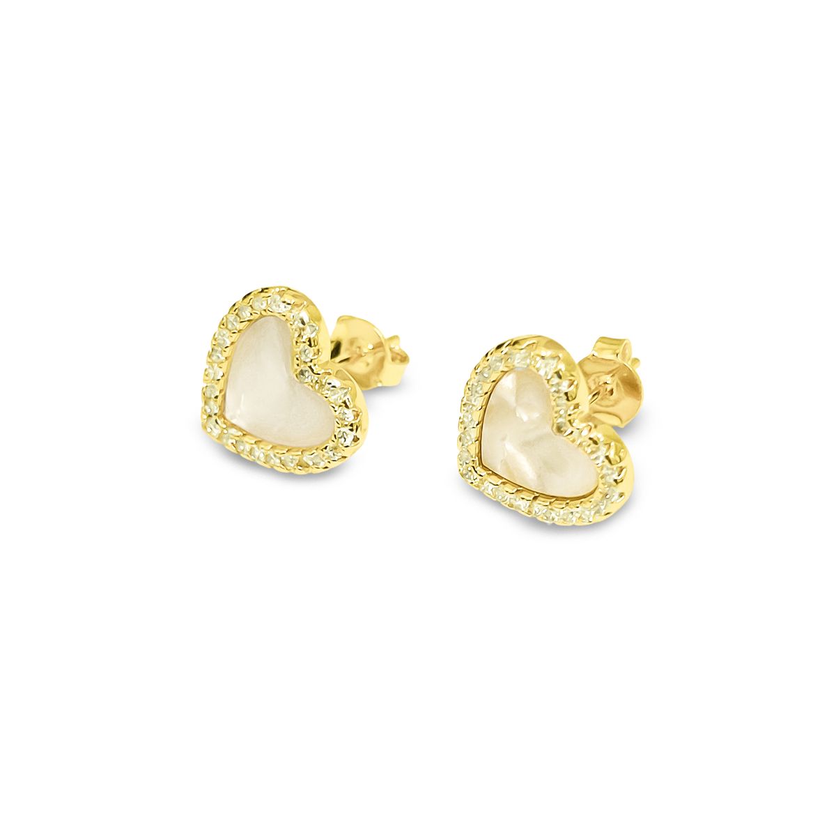 COGGIOLA - Aros Corazón Nácar Borde Circón Enchapado Oro 18K