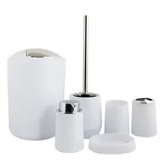 GENERICO - Set 6 en 1 para baño (Papelero, porta cepillos, 2 vasos, jabonera, escobilla de aseo) Blanco