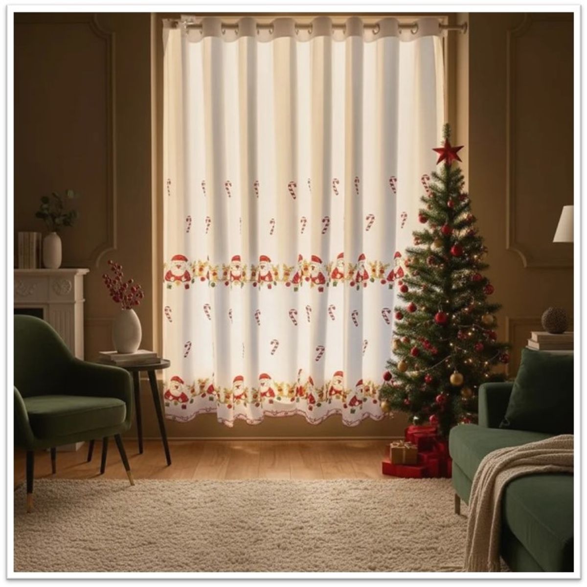 GENERICO - CORTINA O VISILLO BORDADOS CON DISEÑOS NAVIDEÑOS 2 PAÑOS 140X230CM C/U BASTON DE DULCE TF