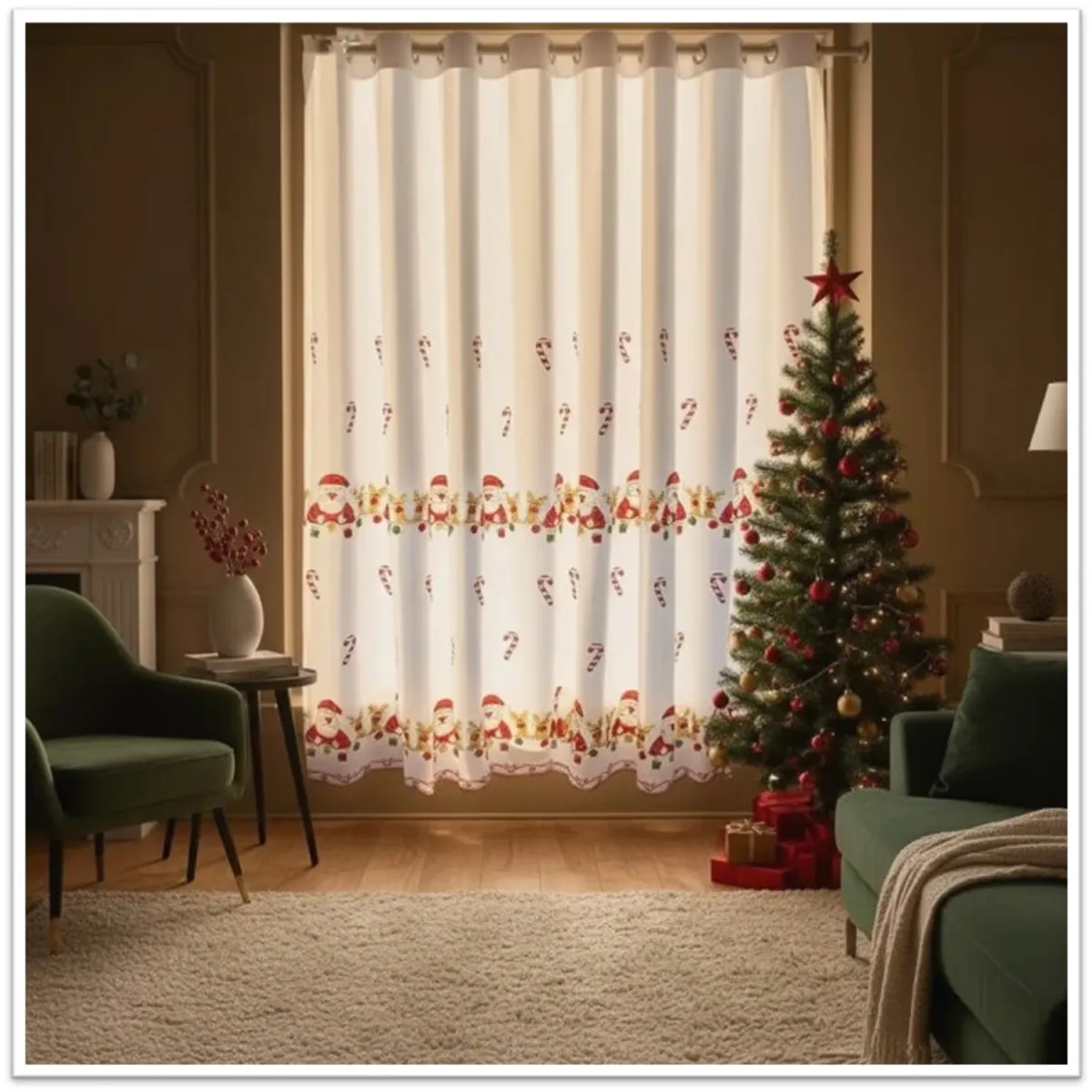 GENERICO - CORTINA O VISILLO BORDADOS CON DISEÑOS NAVIDEÑOS 2 PAÑOS 140X230CM C/U BASTON DE DULCE TF