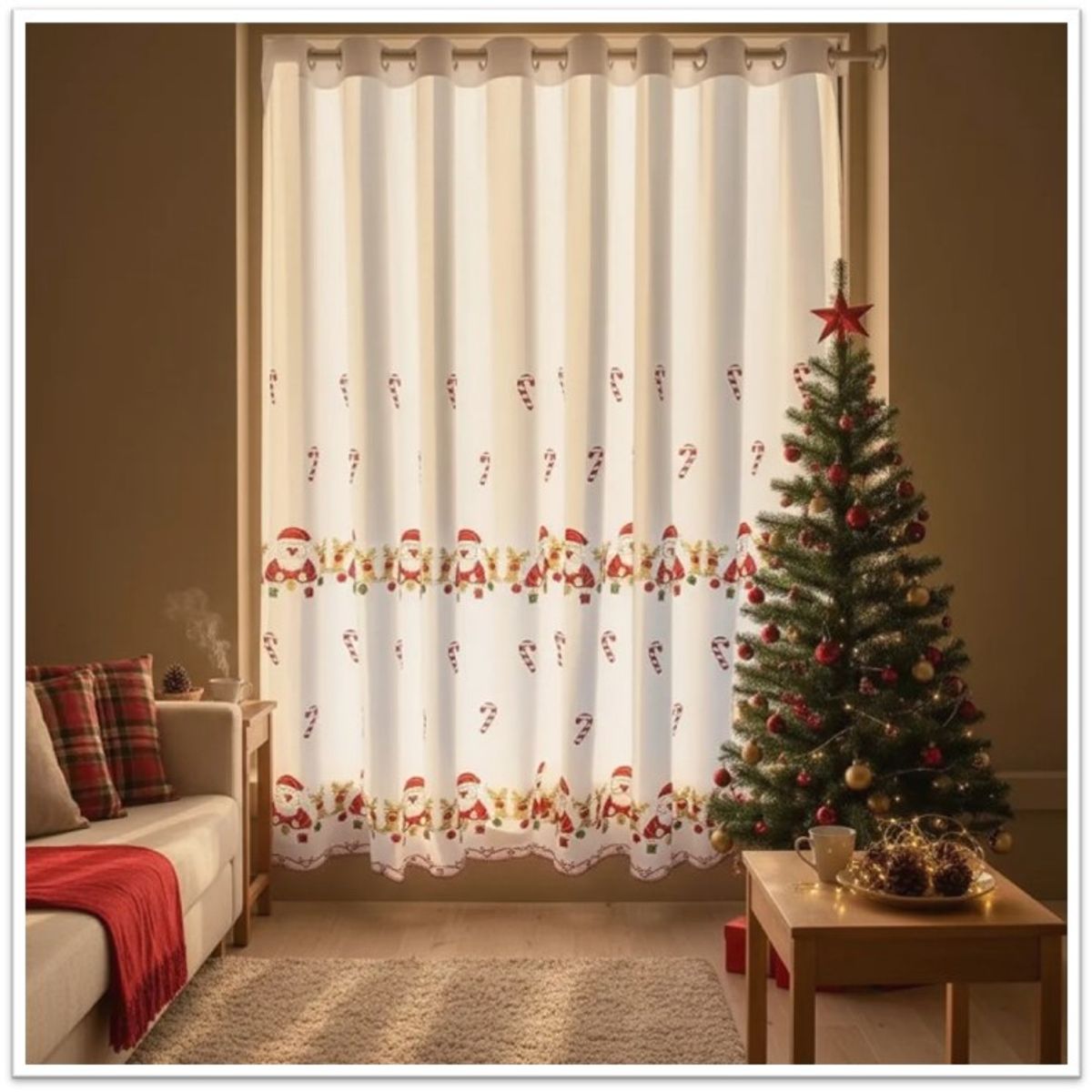 GENERICO - CORTINA O VISILLO BORDADOS CON DISEÑOS NAVIDEÑOS 2 PAÑOS 140X230CM C/U BASTON DE DULCE TF