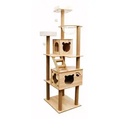 SUKEA - Torre Rascador Piso5 Grande Y Casa Madera Gruesa Para Gatos B1