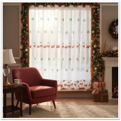 Imagen 2 del producto CORTINA O VISILLO BORDADOS CON DISEÑOS NAVIDEÑOS 2 PAÑOS 140X230CM C/U CORONAS SANTA TF