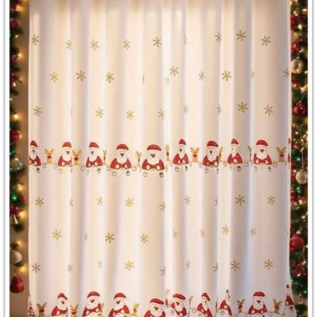 GENERICO - VISILLOS NAVIDEÑOS BORDADOS 2 PAÑOS 140CM X 230CM C/U DISEÑO COPOS DE NIEVE TF