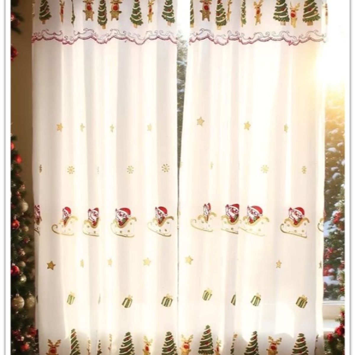 GENERICO - VISILLOS NAVIDEÑOS BORDADOS 2 PAÑOS 140CM X 230CM C/U DISEÑO ARBOL REGALOS TF