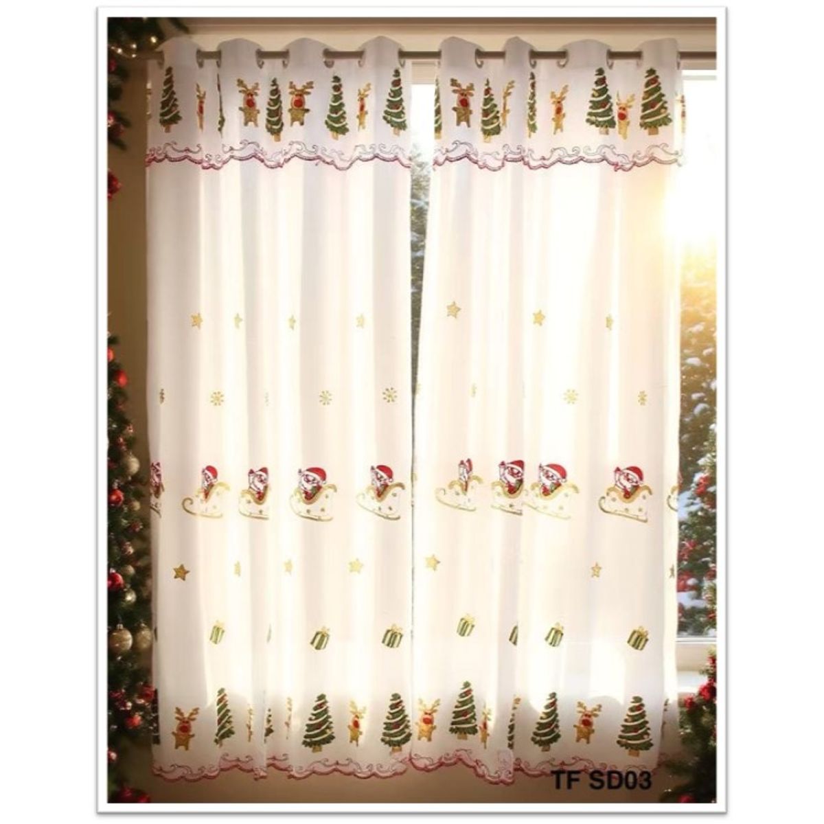 GENERICO - VISILLOS NAVIDEÑOS BORDADOS 2 PAÑOS 140CM X 230CM C/U DISEÑO ARBOL REGALOS TF