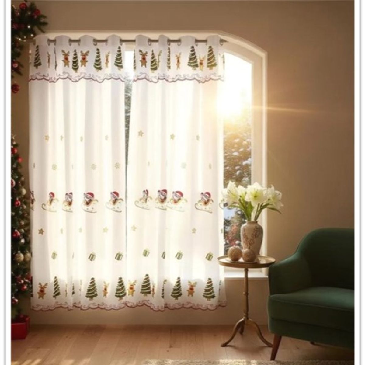 GENERICO - VISILLOS NAVIDEÑOS BORDADOS 2 PAÑOS 140CM X 230CM C/U DISEÑO ARBOL REGALOS TF