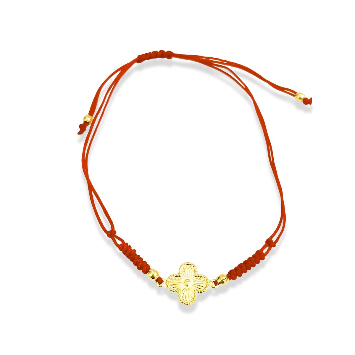 COGGIOLA - Pulsera Trébol Mini Satinado Punto Enchapado Oro 18K Cordón Rojo