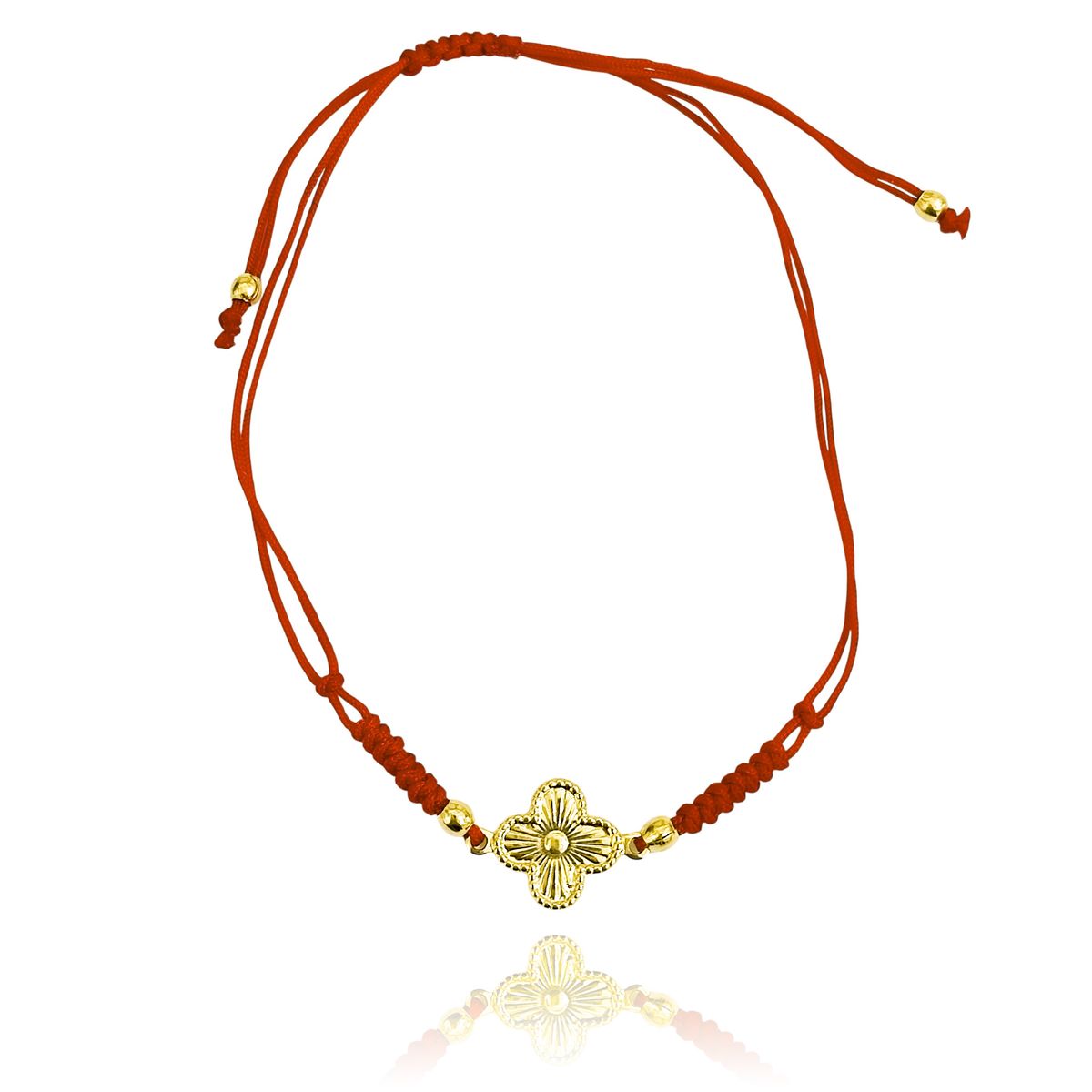 COGGIOLA - Pulsera Trébol Mini Satinado Punto Enchapado Oro 18K Cordón Rojo