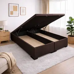 GENERICO - Base De Cama Baúl Super King Felpa Café Con Mecanismo
