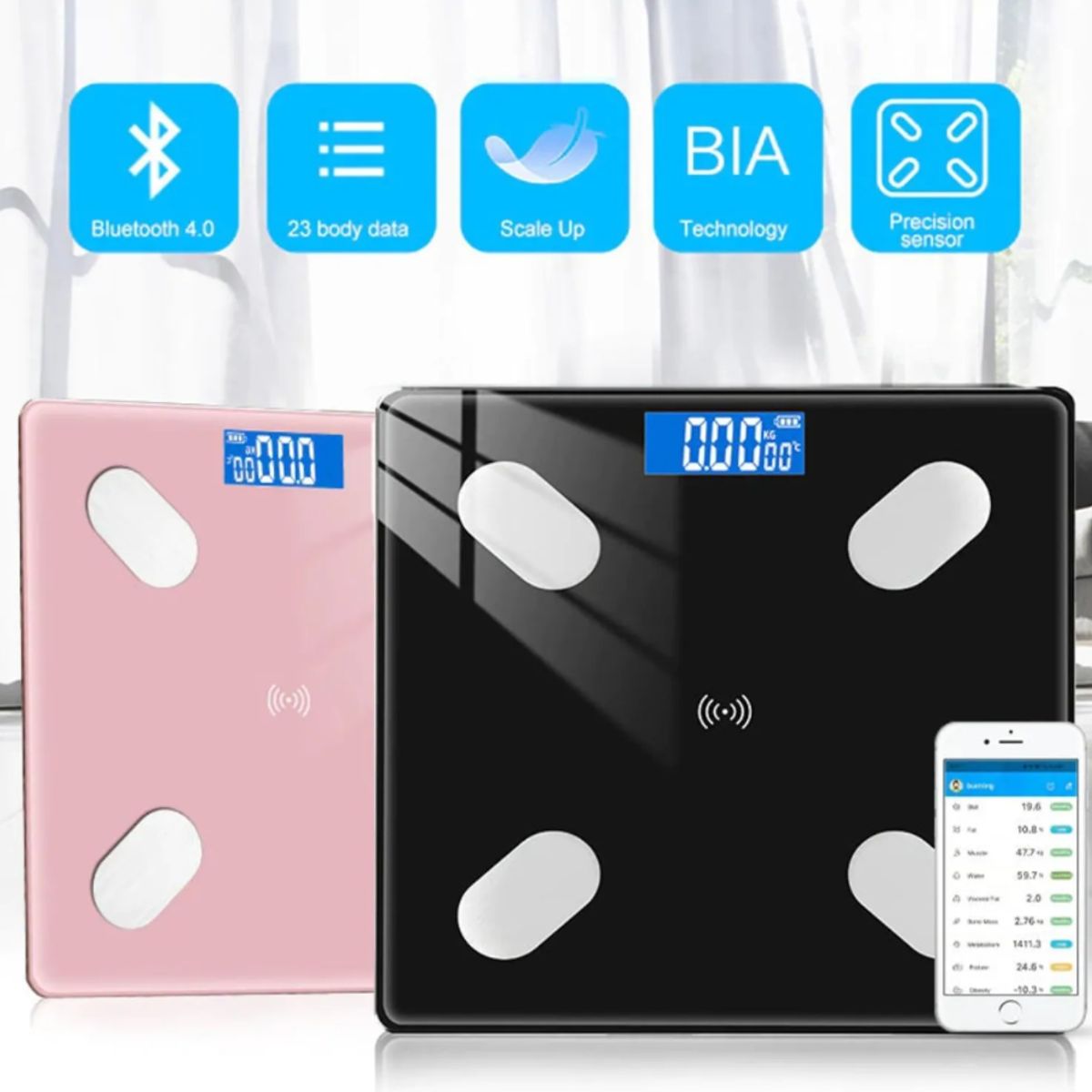 GENERICO - ascula Digital Inteligente de Baño Bluetooth con Medidor de Grasa Corporal Recargable USB