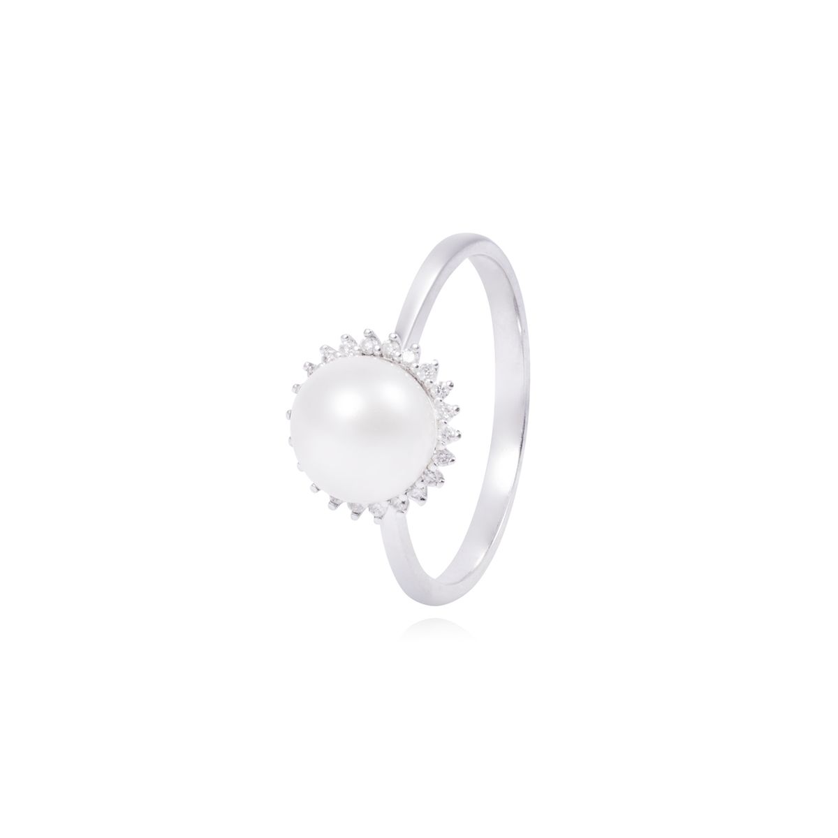 JB JOYAS BARON - Anillo Oro Blanco 18kt Perla 6 - 8 mm Diamantes 10 Pts