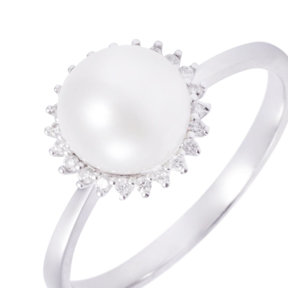 JB JOYAS BARON - Anillo Oro Blanco 18kt Perla 6 - 8 mm Diamantes 10 Pts