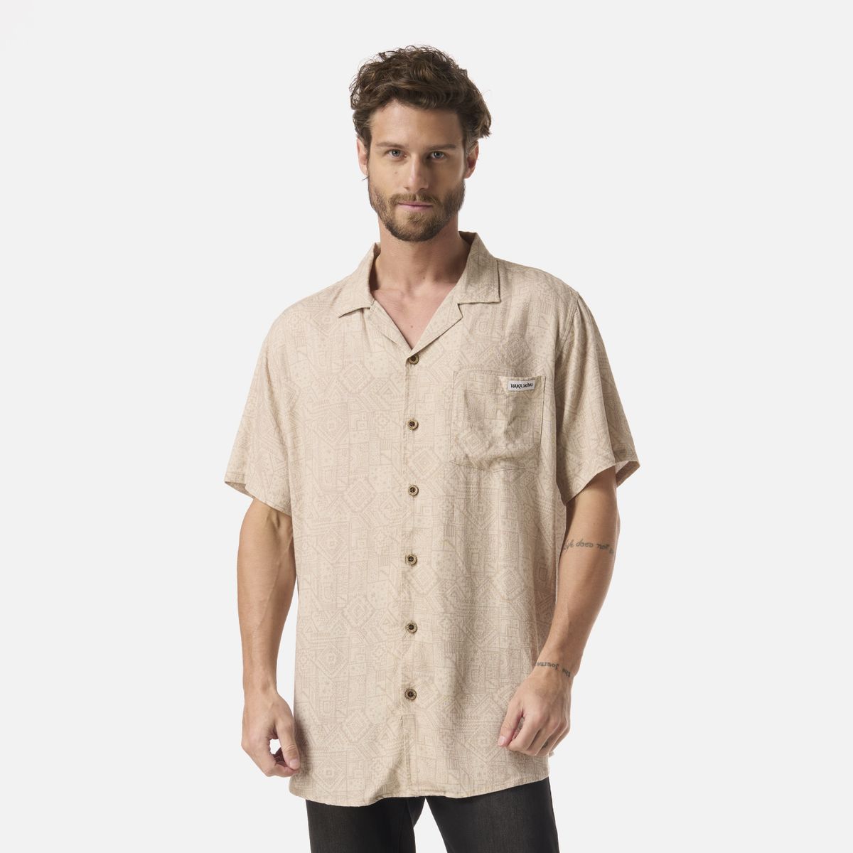HAKA HONU - Camisa Hombre Linaje Print Taupe Haka Honu