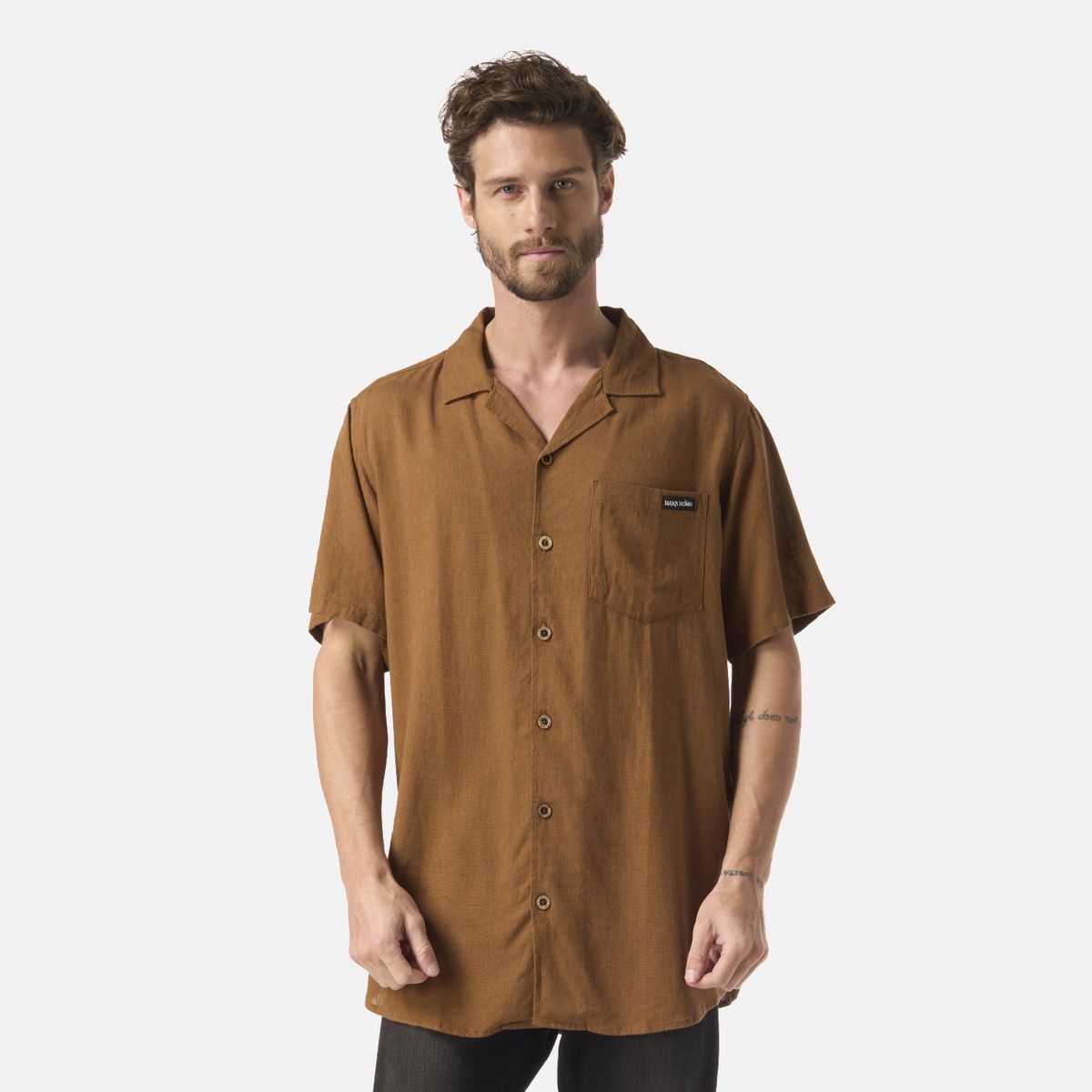 HAKA HONU - Camisa Hombre Linaje Mostaza Haka Honu
