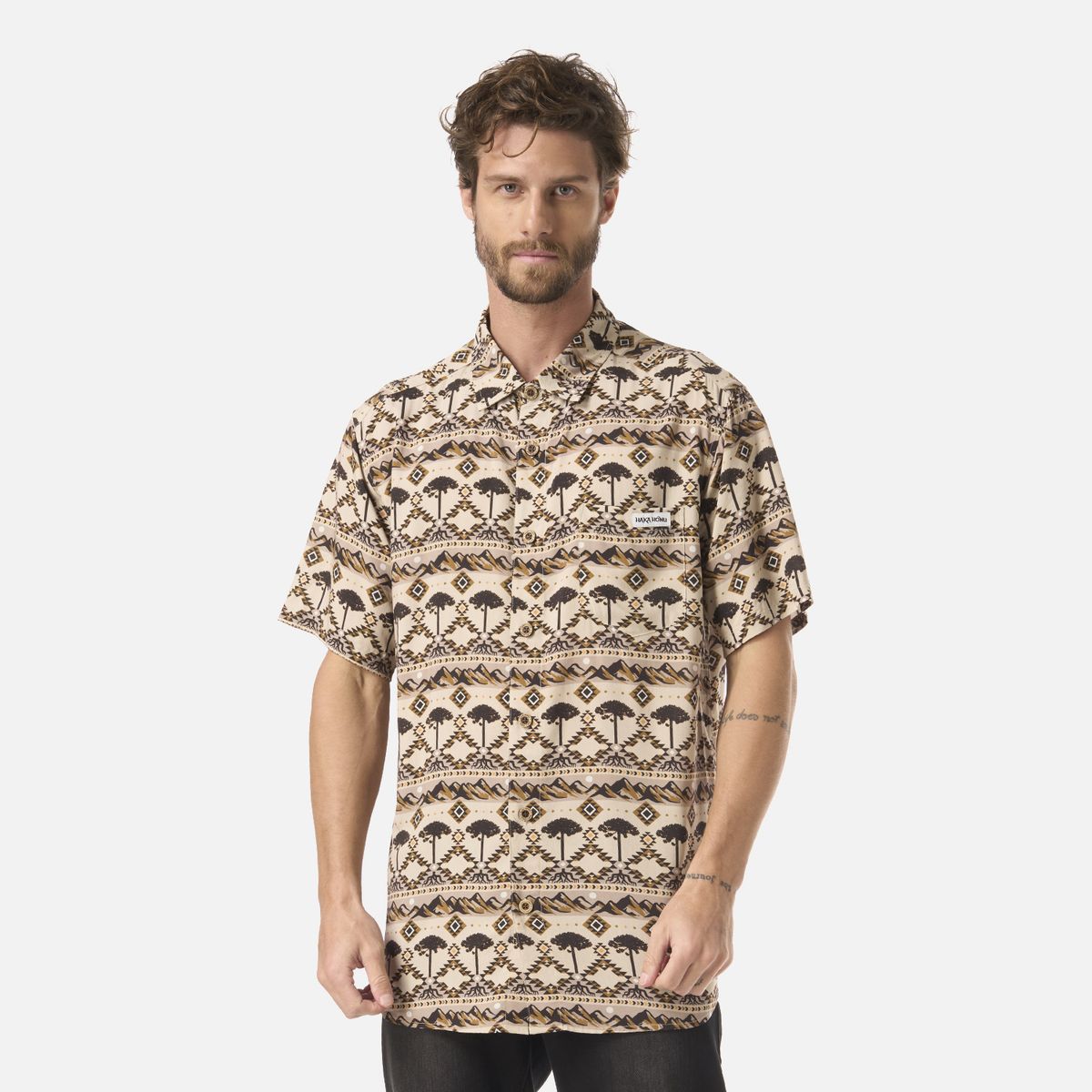 HAKA HONU - Camisa Hombre Good Karma Print Crema Haka Honu
