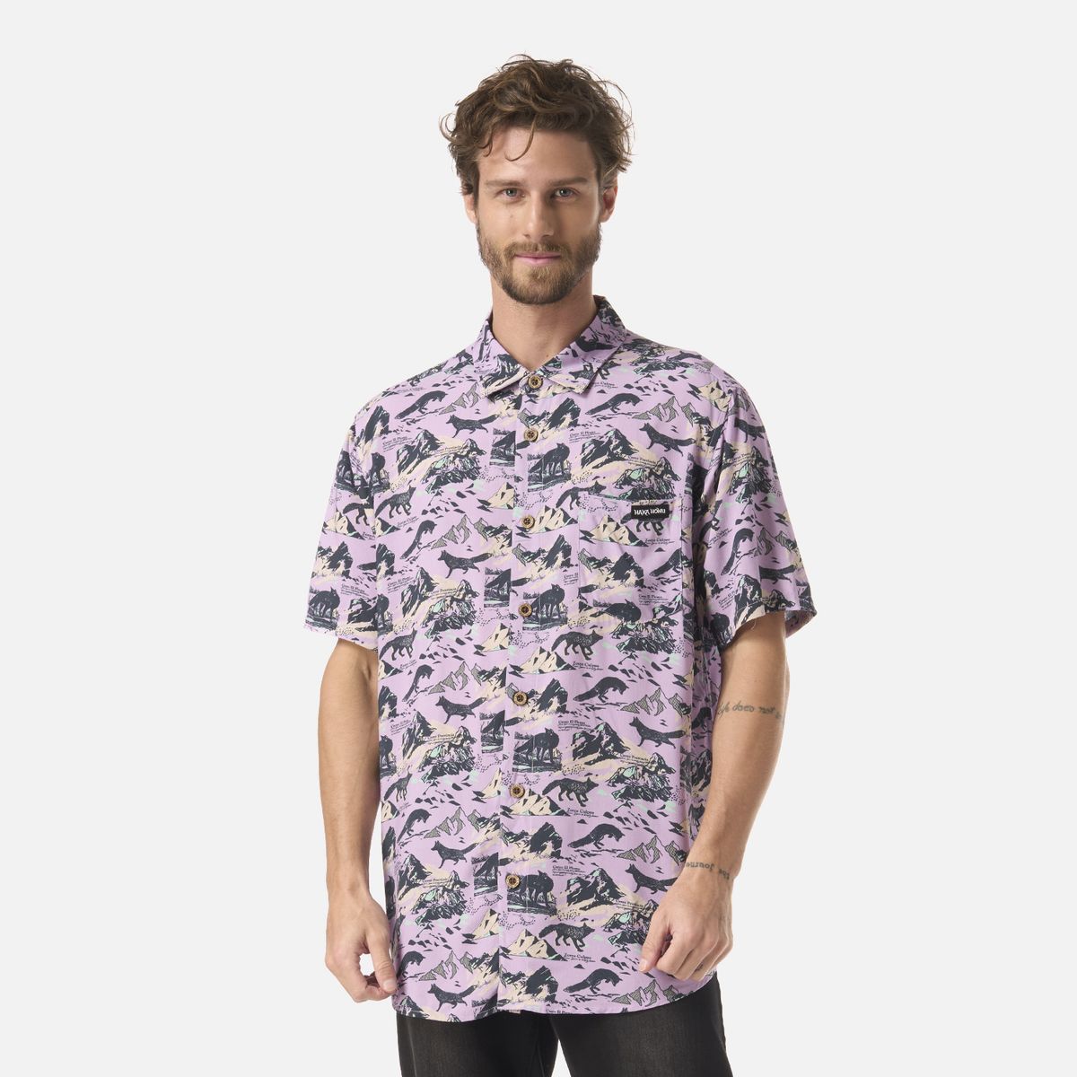 HAKA HONU - Camisa Hombre Good Karma Print Lavanda Haka Honu