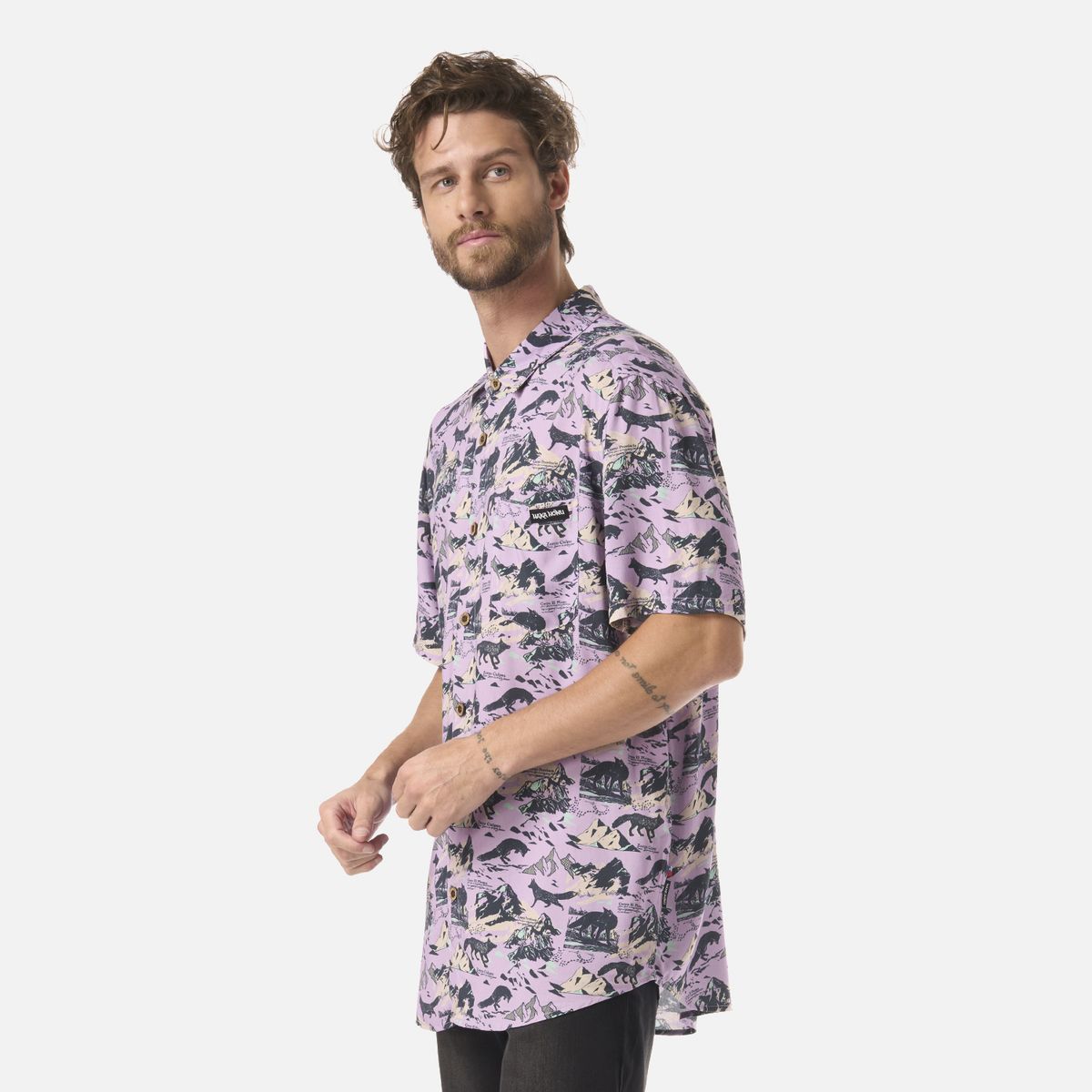 HAKA HONU - Camisa Hombre Good Karma Print Lavanda Haka Honu