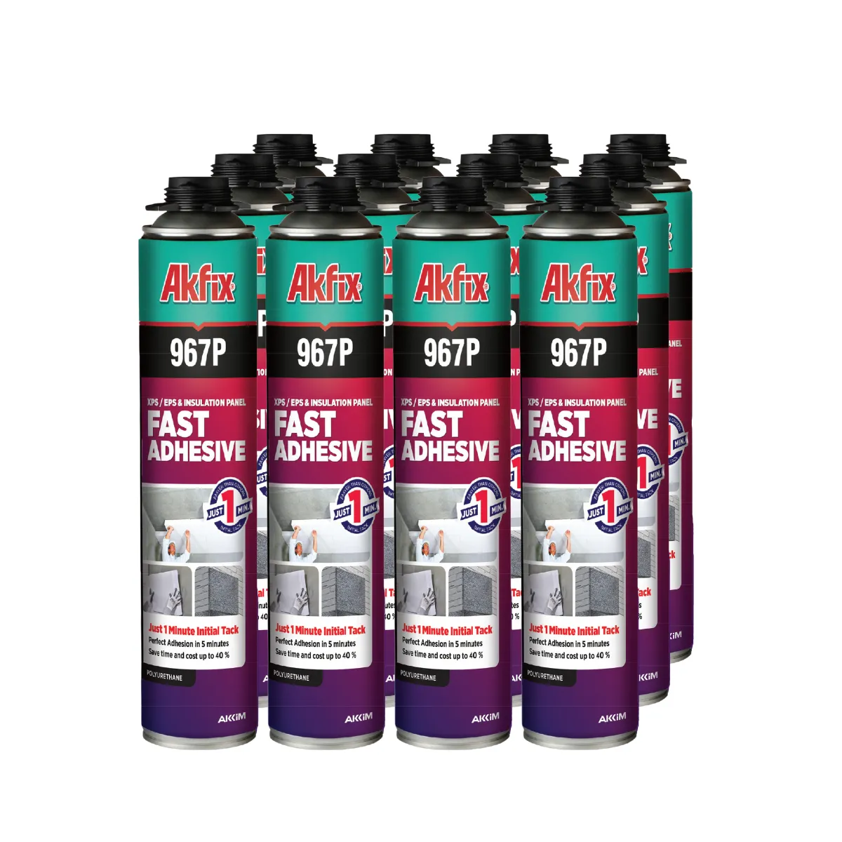 AKFIX - Kit 12x Espuma Adhesiva Akfix 967P + Limpiador + Pistola Aplicadora